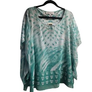 2 Piece Sheer Top With Attached Matching Tank NWT Aqua and White Design Large